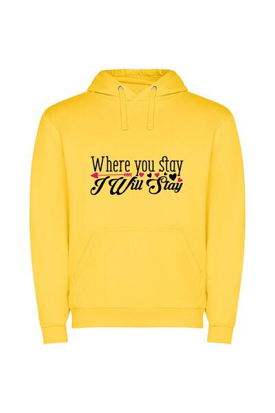iLovePrints Stay: Our Shared Journey Φούτερ με κουκούλα σε χρώμα Κίτρινο