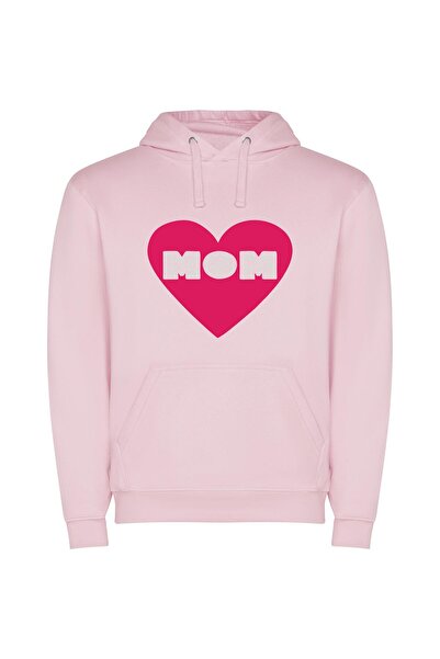 iLovePrints Mom's Floral Heart Φούτερ με κουκούλα σε χρώμα Ροζ