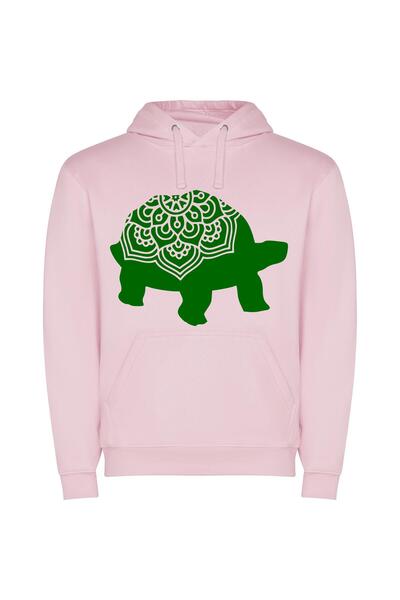 iLovePrints Patterned Heroic Green Turtle Φούτερ με κουκούλα σε χρώμα Ροζ