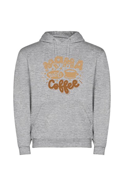 iLovePrints Mama's Yummy Coffee Cup Φούτερ με κουκούλα σε χρώμα Γκρι
