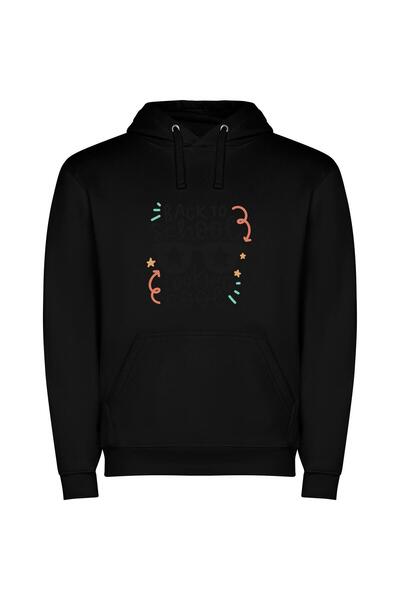 iLovePrints Stylish Back to School Φούτερ με κουκούλα σε χρώμα Μαύρο