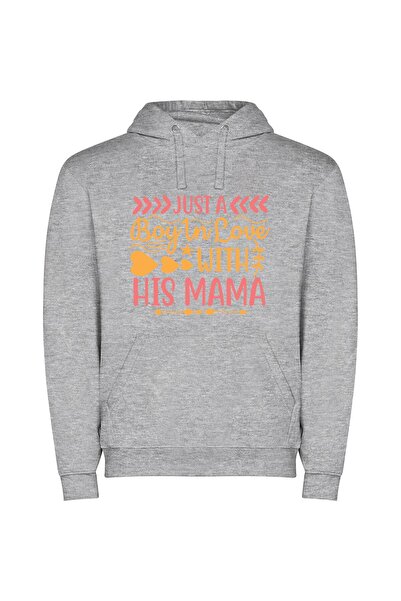 iLovePrints Devoted Mama's Boy Φούτερ με κουκούλα σε χρώμα Γκρι