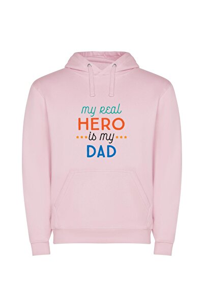 iLovePrints Daddy: My Real Hero Φούτερ με κουκούλα σε χρώμα Ροζ