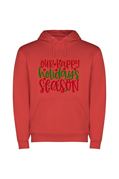 iLovePrints Festive Winter Greetings Φούτερ με κουκούλα σε χρώμα Κόκκινο