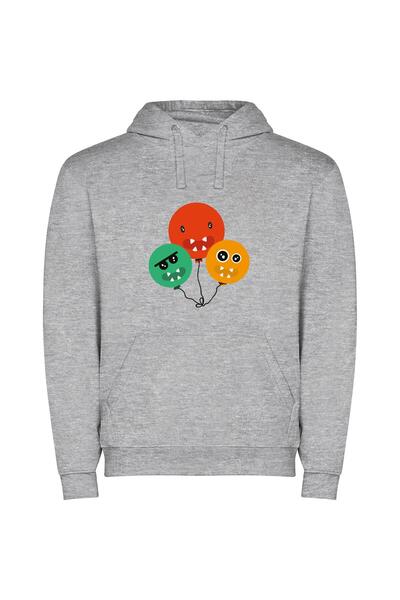 iLovePrints Monster Balloon Party Φούτερ με κουκούλα σε χρώμα Γκρι