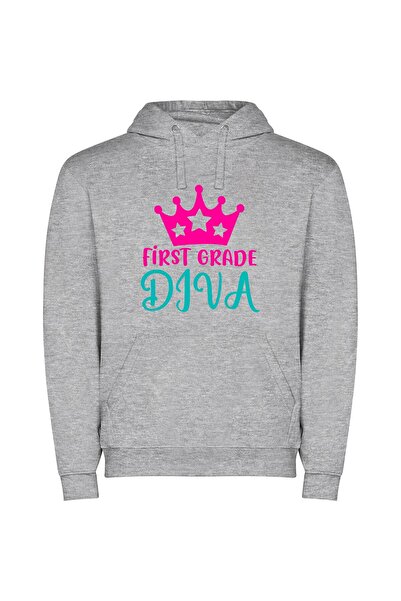 iLovePrints Glamorous Grade Diva Crown Φούτερ με κουκούλα σε χρώμα Γκρι