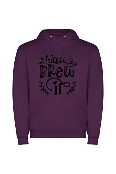 iLovePrints Brew Art: Just Brew It Φούτερ με κουκούλα σε χρώμα Μωβ