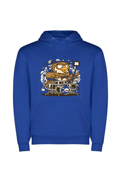 iLovePrints Drumming Owl Wizard Rocks! Φούτερ με κουκούλα σε χρώμα Μπλε