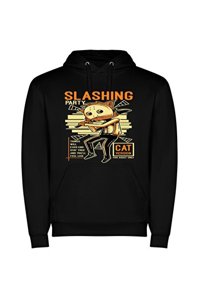 iLovePrints Feline Swing: Pop-Cat Art Φούτερ με κουκούλα σε χρώμα Μαύρο