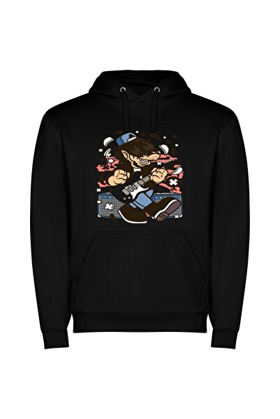 iLovePrints Electric Rockstar: Cartoon Edition Φούτερ με κουκούλα σε χρώμα Μαύρο