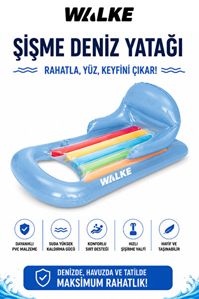 Walke Aqua Lounge Mavi Şişme Deniz Yatağı Sırt Destekli Havuz ve Deniz Şezlon...