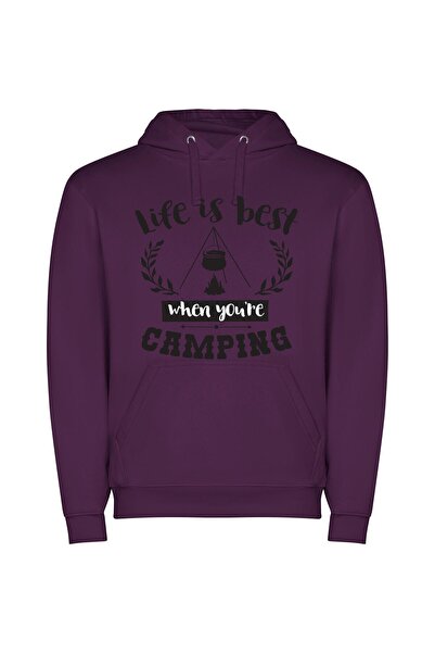 iLovePrints Camping: True Life Experience Φούτερ με κουκούλα σε χρώμα Μωβ