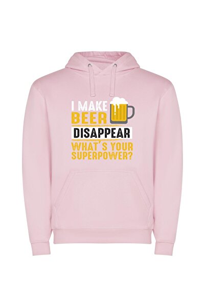 iLovePrints Disappearing Beer Superpowers Φούτερ με κουκούλα σε χρώμα Ροζ