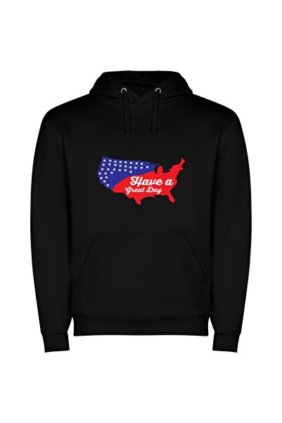 iLovePrints USA: Happy Day Map Φούτερ με κουκούλα σε χρώμα Μαύρο