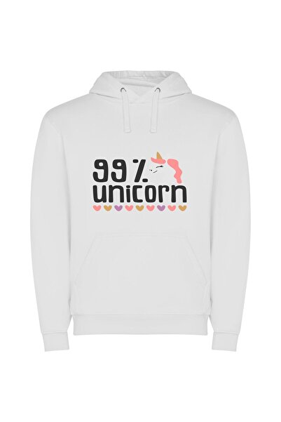 iLovePrints Heartfelt Magical Unicorn Image Φούτερ με κουκούλα σε χρώμα Λευκό