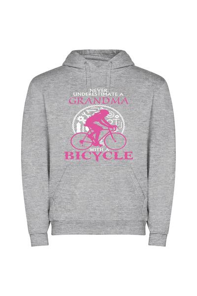 iLovePrints Grandma's Distant Bike Ride Φούτερ με κουκούλα σε χρώμα Γκρι