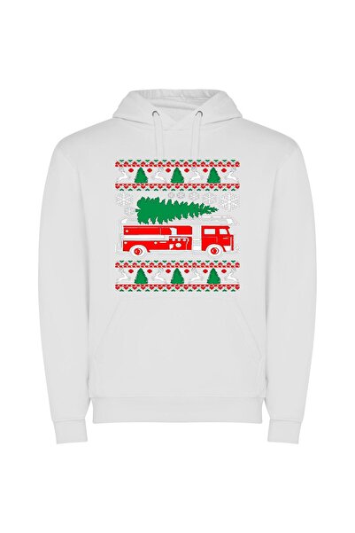 iLovePrints Festive Adobe Illustrator Truck Φούτερ με κουκούλα σε χρώμα Λευκό