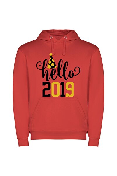 iLovePrints Trending 2019 Greetings Φούτερ με κουκούλα σε χρώμα Κόκκινο