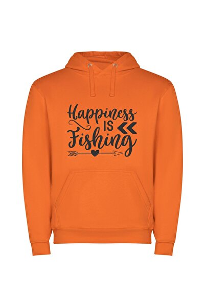 iLovePrints Fishing Happiness Captured Φούτερ με κουκούλα σε χρώμα Πορτοκαλί