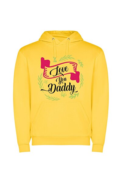 iLovePrints Daddy's Digital Love Sign Φούτερ με κουκούλα σε χρώμα Κίτρινο