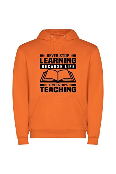iLovePrints Life's Eternal Classroom Φούτερ με κουκούλα σε χρώμα Πορτοκαλί