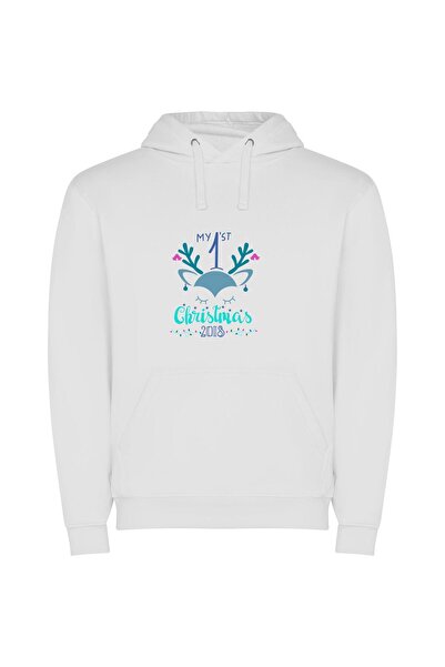 iLovePrints Festive Reindeer Greetings Φούτερ με κουκούλα σε χρώμα Λευκό