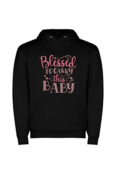 iLovePrints Blessed Baby Print Φούτερ με κουκούλα σε χρώμα Μαύρο
