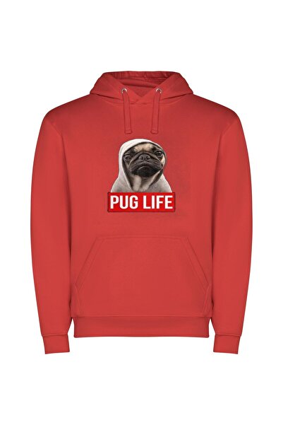 iLovePrints Pug Life: Evil Swagger Φούτερ με κουκούλα σε χρώμα Κόκκινο