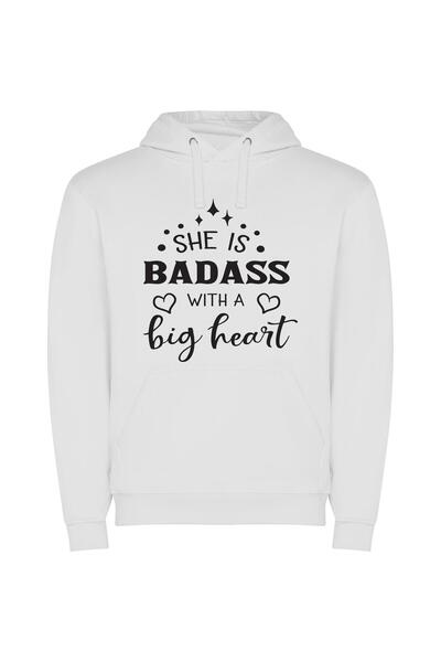 iLovePrints Big Hearted Badass Φούτερ με κουκούλα σε χρώμα Λευκό
