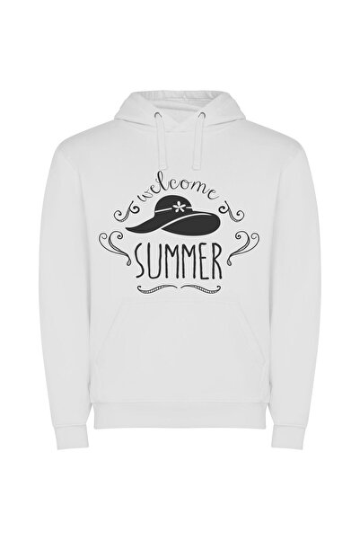 iLovePrints Summer's Monochromatic Greeting Φούτερ με κουκούλα σε χρώμα Λευκό
