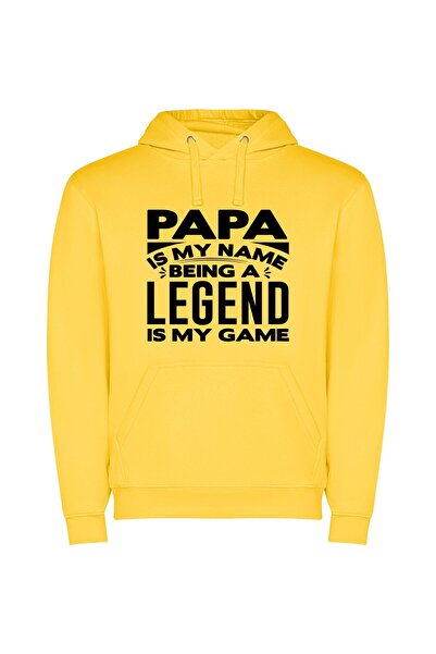 iLovePrints Papa, the Legendary Daddy Φούτερ με κουκούλα σε χρώμα Κίτρινο
