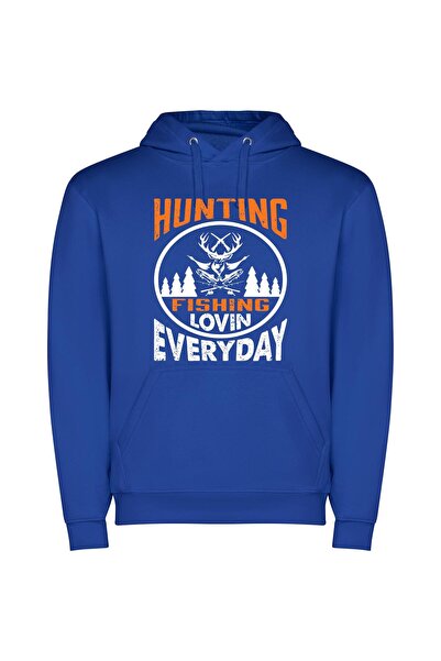 iLovePrints Outdoor Passion: Hunting, Fishing! Φούτερ με κουκούλα σε χρώμα Μπλε
