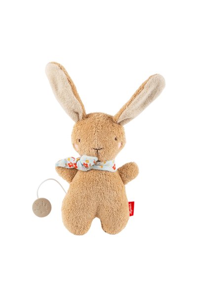 Sigikid Nou 0 Jucărie de pluș muzicală, iepuraș maro din bumbac, 19 cm