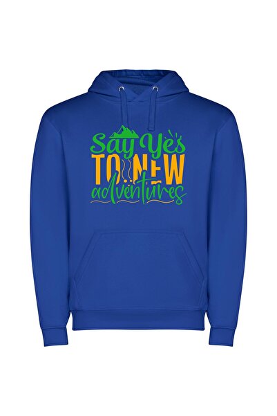 iLovePrints Embrace New Adventures Today! Φούτερ με κουκούλα σε χρώμα Μπλε