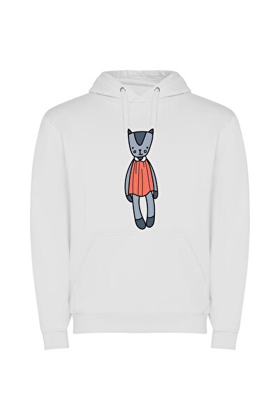iLovePrints Purrfectly Elegant Feline Φούτερ με κουκούλα σε χρώμα Λευκό