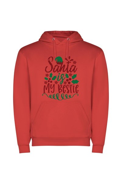 iLovePrints Santa's Bestie Merry Moments Φούτερ με κουκούλα σε χρώμα Κόκκινο