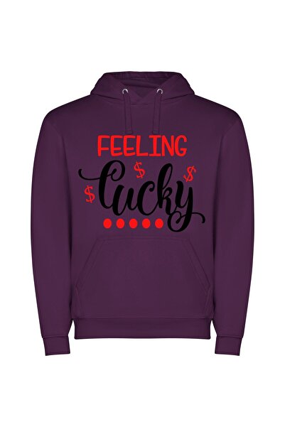 iLovePrints Lucky Red & Black Φούτερ με κουκούλα σε χρώμα Μωβ