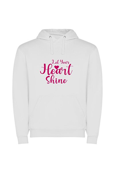 iLovePrints Shimmering Hearts: Radiant Light Φούτερ με κουκούλα σε χρώμα Λευκό