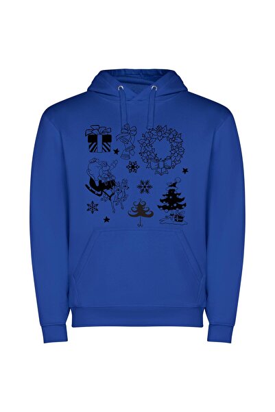 iLovePrints Festive Monochrome Christmas Drawing Φούτερ με κουκούλα σε χρώμα ...