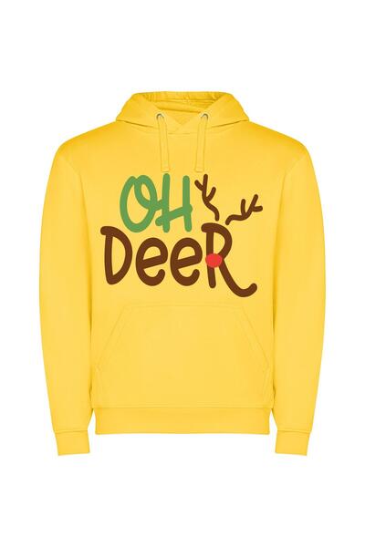 iLovePrints Antlered Cheery Logo Design Φούτερ με κουκούλα σε χρώμα Κίτρινο