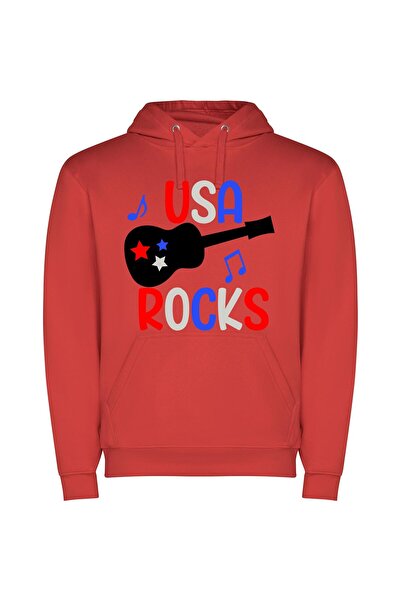 iLovePrints USA Rocks, Kids' Anthem Φούτερ με κουκούλα σε χρώμα Κόκκινο