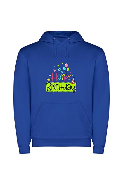 iLovePrints Joyful Balloon Crown Φούτερ με κουκούλα σε χρώμα Μπλε