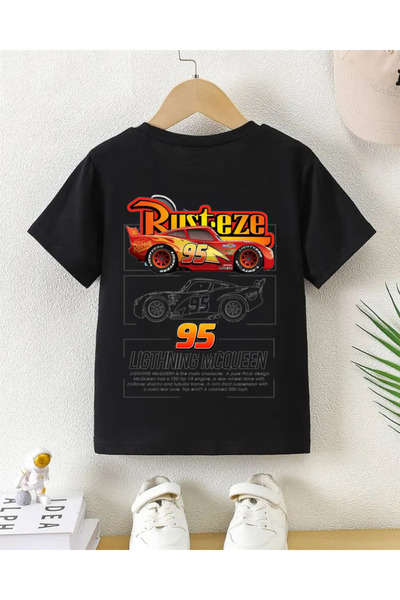 haha Lightning Mcqueen Back Printed T-Shirt for Boys