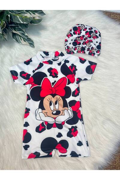 ues Girl's Patterned Short Sleeve Swimsuit Set (Includes Cap)