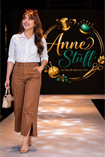 ANNESTUFF Premium Soft Denim Palazzo Pants with Slit
