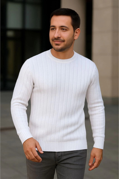 Gökyüzü Moda Men's Corded Fabric Knitwear Sweater Set of 3 – White, Gray, Bla...