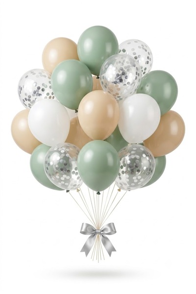 baloss fer Set of 20 Eucalyptus Sand White Silver Confetti Balloons Boho Baby...