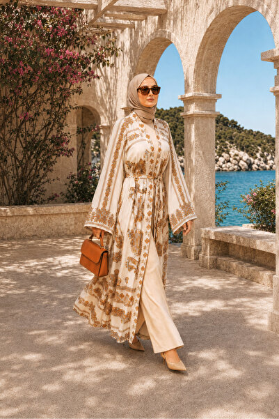 Qett Pano Desenli Şifon Abaya Kimono Pareo