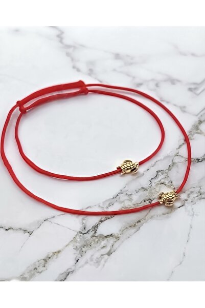 Femenino Set of 2 Gold Lacquer Plated Anklet Bracelets with Turtle Figures