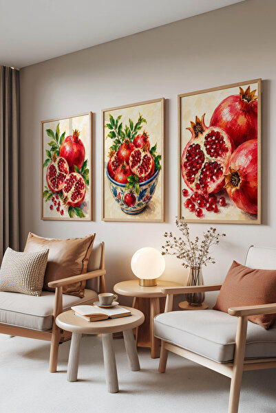 Zestia Set de 3 tablouri cu rame din lemn, Set natură moartă cu rodii Nr.: 30261